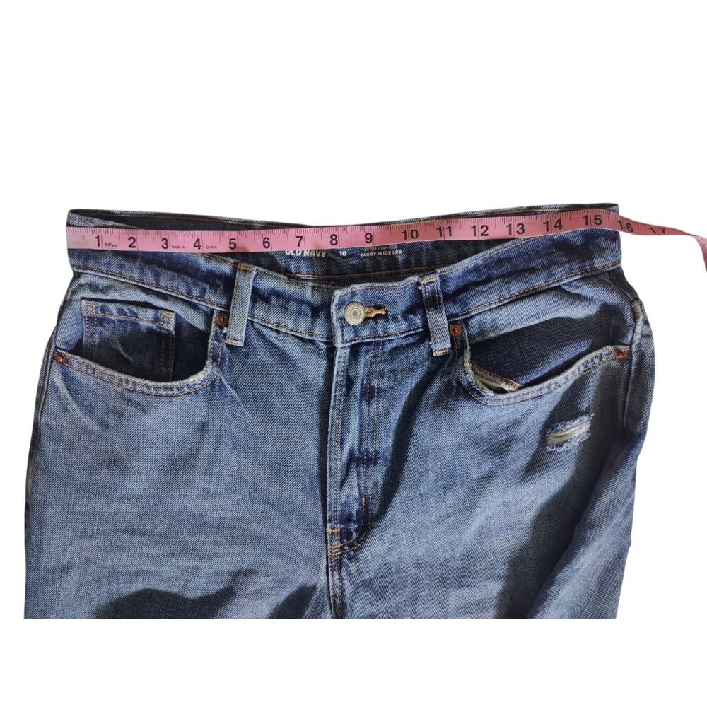 Old Navy Extra-High Rise Baggy Wide Leg Distressed Medium Wash‎ Jeans 10 - Picture 4 of 6